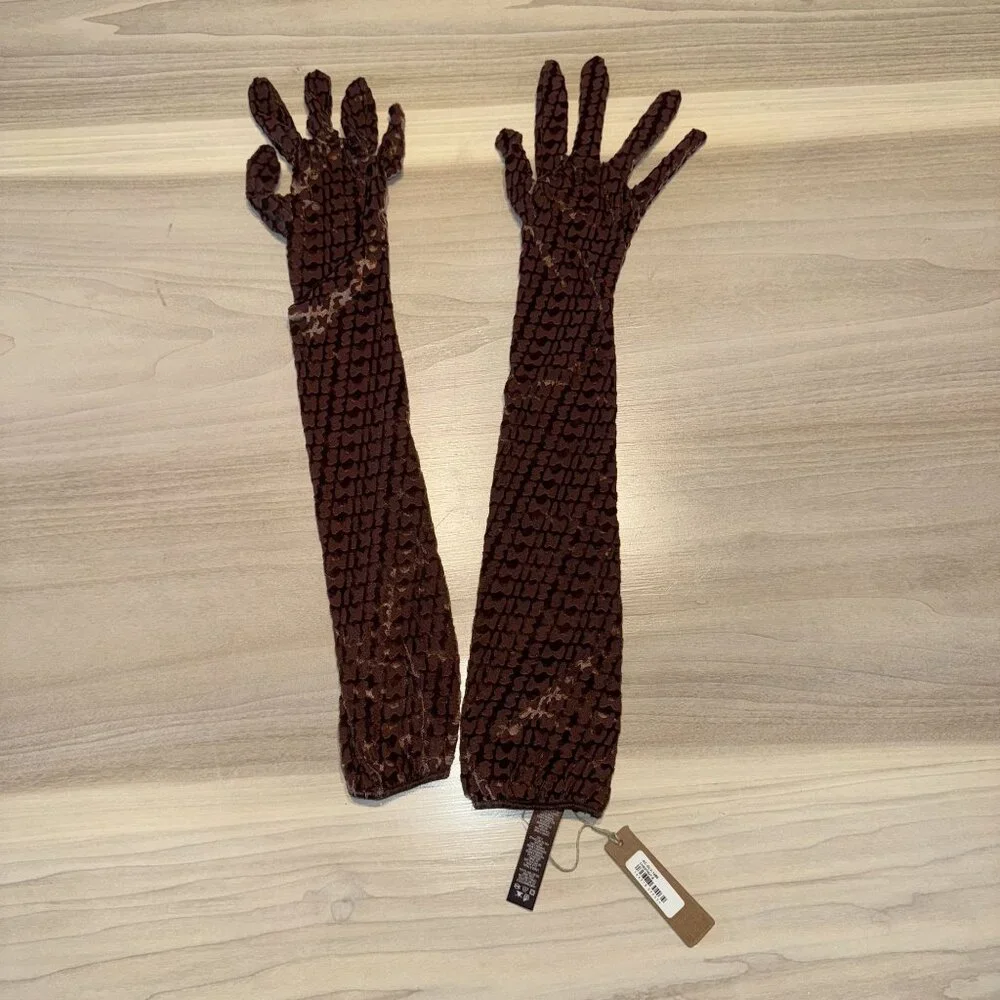 NWT SKIMS Chestnut Brown Velvet Monogram Long Gloves Women's Small S